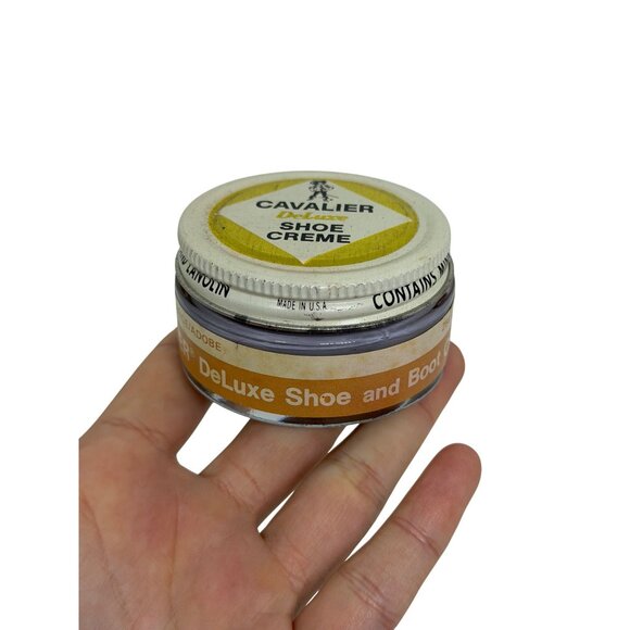 Vintage Cavalier Shoe Creme Deluxe 1.60 oz Neutral Leather Polish Glass Jar USED - Picture 2 of 5
